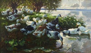 Alexander Koester. Ducks resting by the lake. To be sold at Uppsala Auktionskammares Important Sale, December 2016.