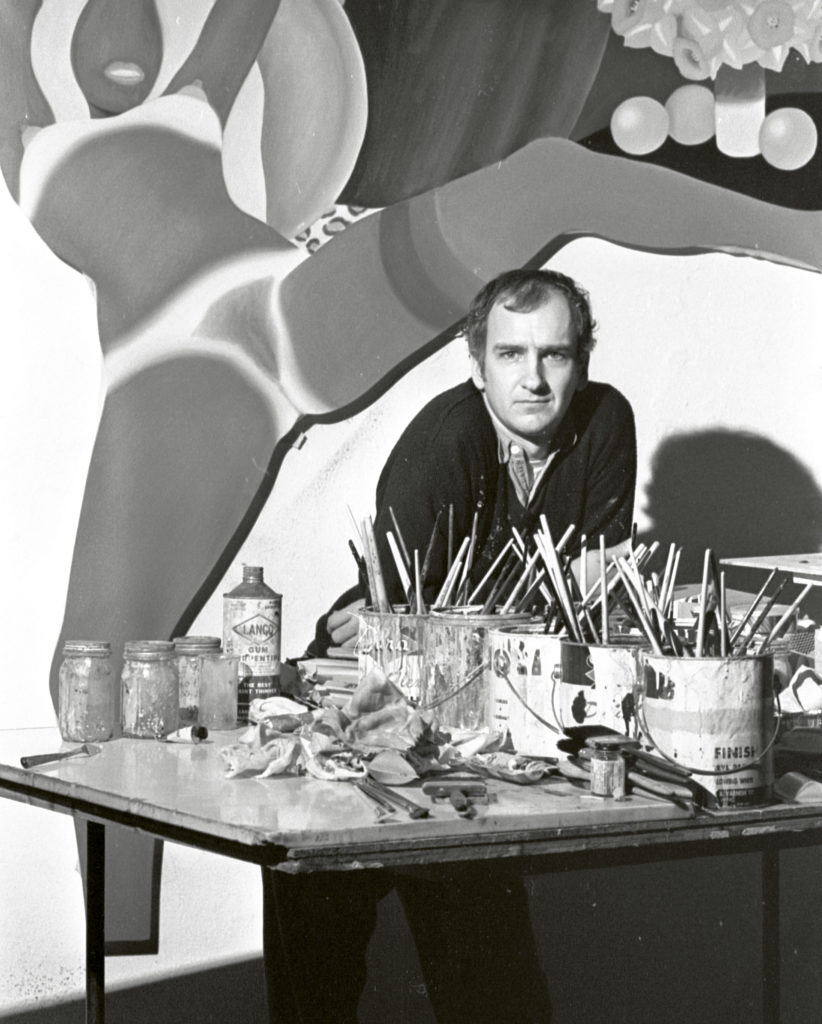 Tom Wesselmann poses with his work in the Sidney Janis Gallery, New York City in 1983. 
Photo by Jack Mitchell/Getty Images.