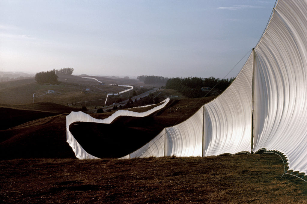 Christo and Jeanne-Claude, Running Fence, Sonoma and Marin Counties, California, 1972-76. 
Photo: Jeanne-Claude. © 1976 Christo and Jeanne-Claude Foundation.